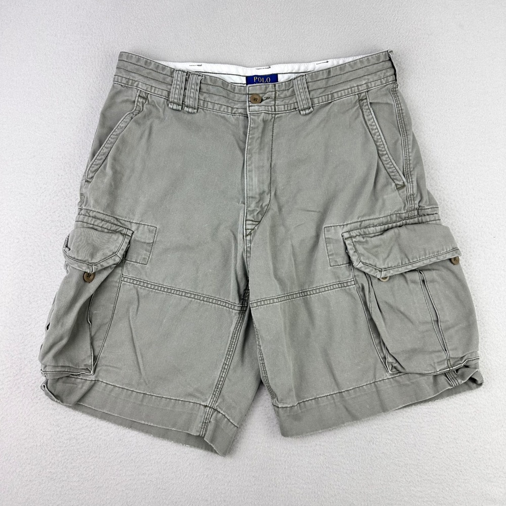 Polo Ralph Lauren Cargo Shorts Mens 34 Olive Khaki Baggy Y2K Skater Grunge Thick